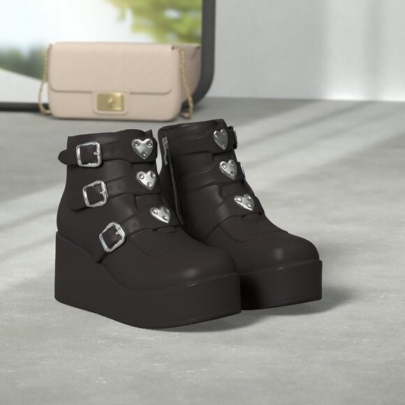 🆕 Platform Chunky Ankle Boots - Women Black Polyurethane Rave Goth Booties - Picture 2 of 10